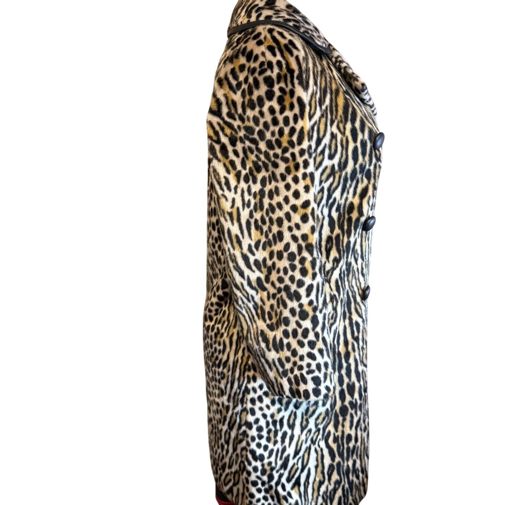 Vintage Safari Sportowne Leopard Faux‎ Fur Coat Double Breasted Animal Print L - Picture 10 of 16